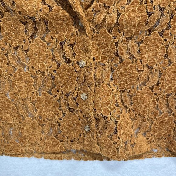 Urban Outfitters Shirt Womens Medium Brown Lace Cropped Button Short Sleeve - Picture 5 of 10